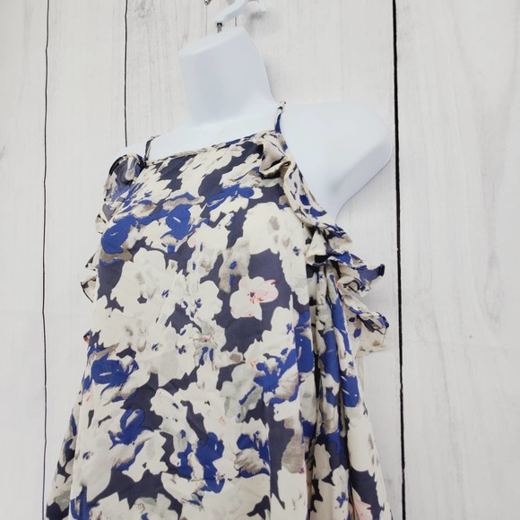 Sim & Sam Floral Ruffle Trimmed Cold Shoulder Long Sleeve Crepe Top EUX Small - Picture 4 of 9